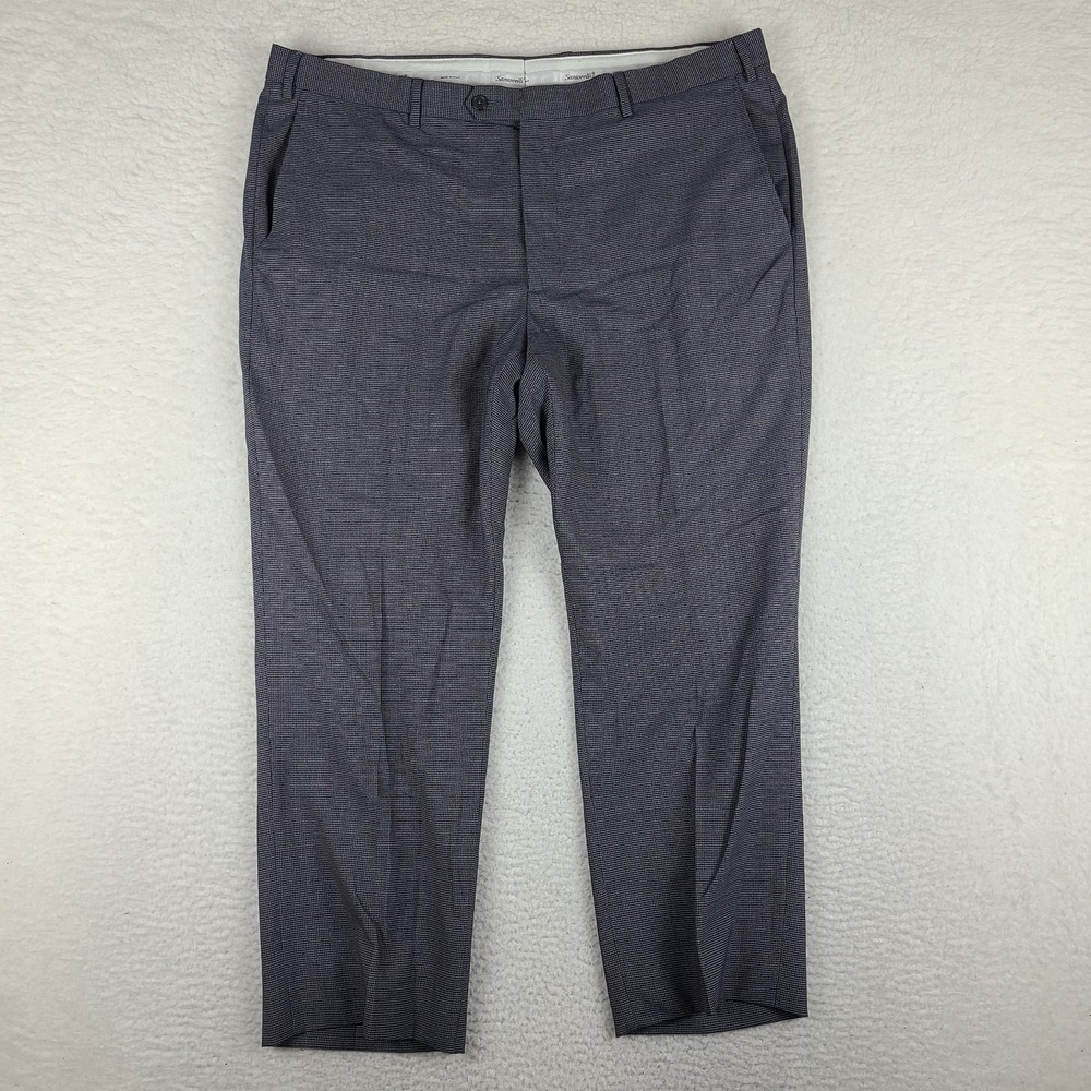 Santorelli Pants Mens 42x28 Black Blue Houndstooth Roma Trousers Dress Slacks